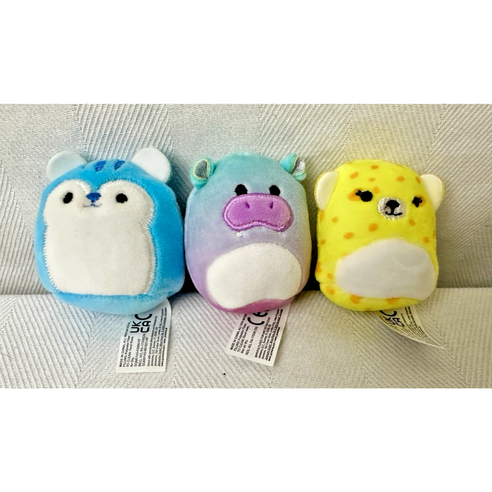 Squishmallow Squishville 2” Lot Of 3 Santiago Squirrel Hoknii Hippo Lexi Cheetah